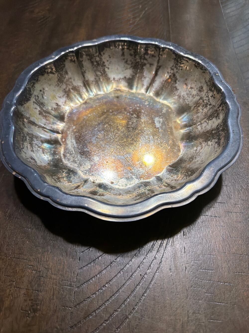 Vintage Ford 500-500 Club 1966 Silverplate Scalloped Bowl Trophy Award 8.5"